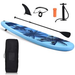 HOMASIS Planche de surf gonflable avec ligne de sécurité, pagaie, pompe, aileron central, sac à dos et kit de réparation, pour jeunes et adultes, bleu (297 x 76 x 16 cm)