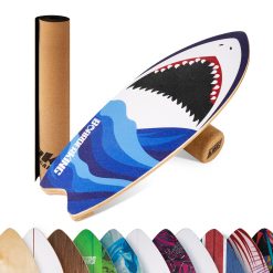 BoarderKING Indoorboard WAVE- Skateboard Surfboard planche d'acrobatie, Balanceboard planche d'équilibre - Blanc/Bleu